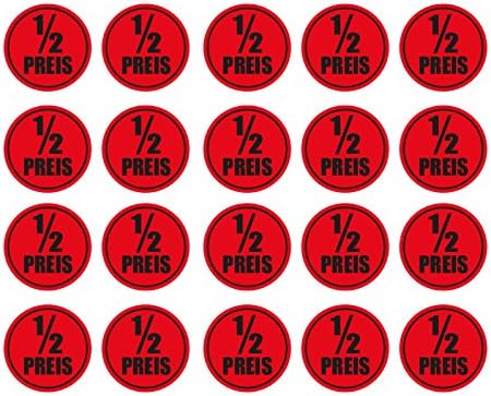 1 x Round 20 Half Price ½ Discount Sale Price Stickers Red Charge New