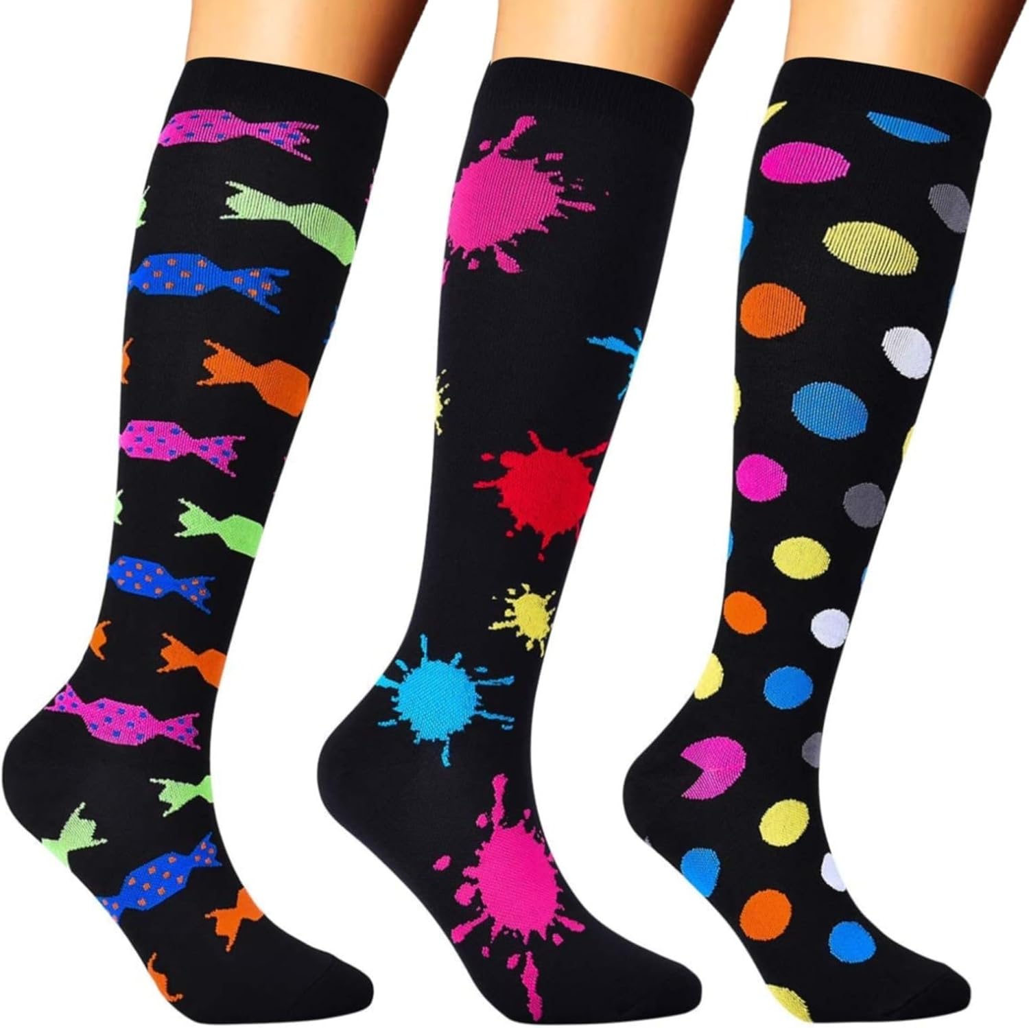 FGUUTYM 3 Paar für Damen und Herren, bunte Stützsocken für Sport, Flug, Laufen, Reisen, Radfahren 5 Rabatt Auf Einer Bestellung Über 15 (Hot Pink, S)