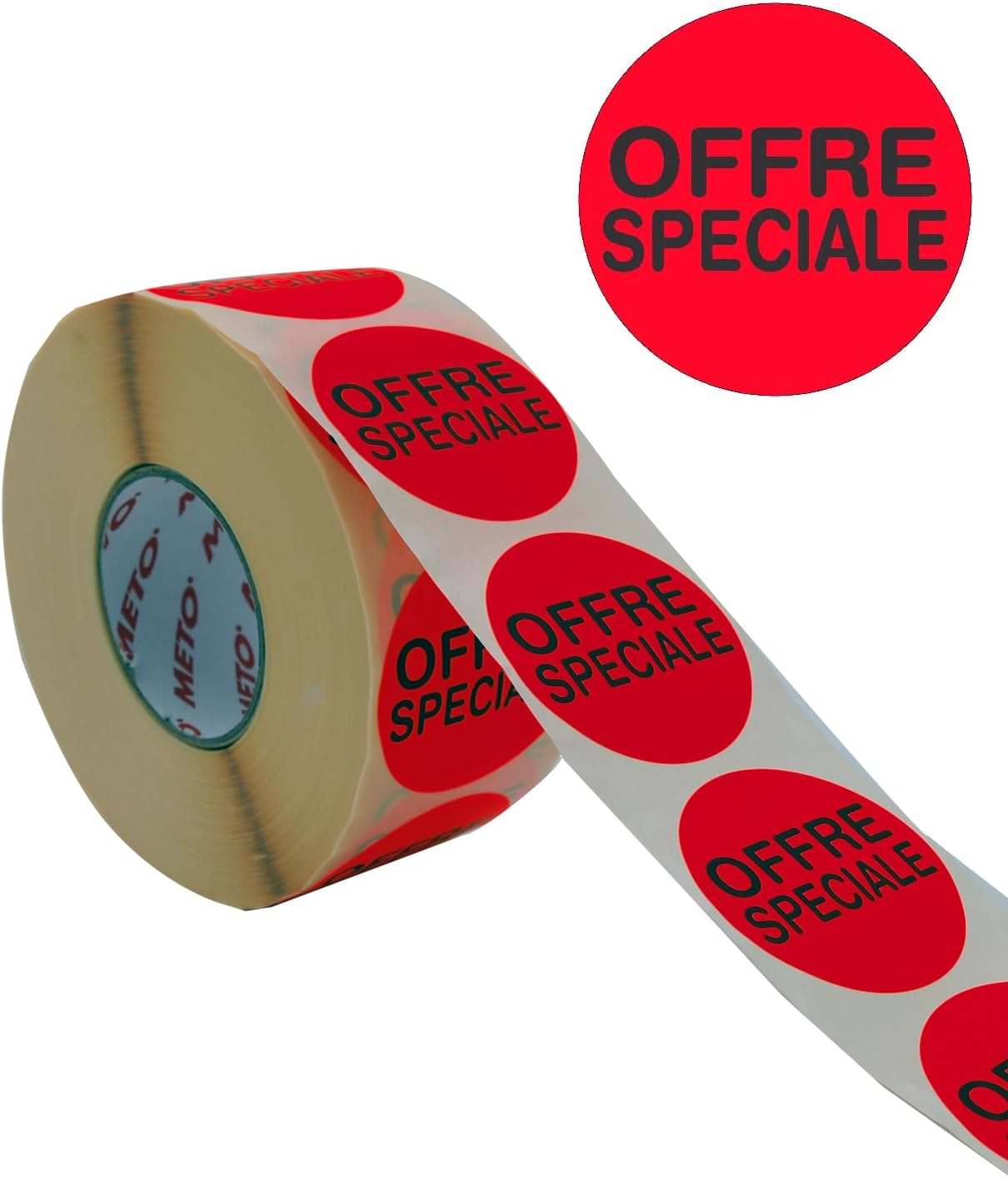 Original Meto Offre Speciale Discount Labels (40 mm, Round, Fluorescent Red, Permanent, 1000 Labels on Roll, Adhesive Labels 30004922)