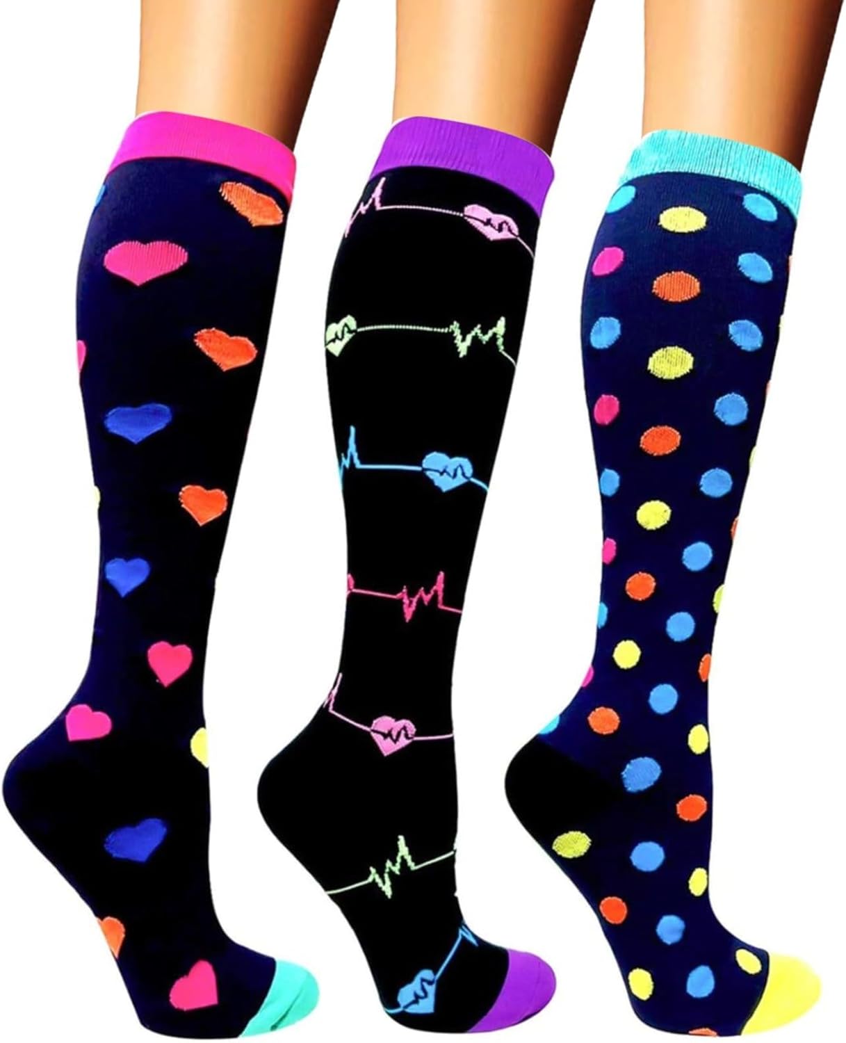 FGUUTYM 3 Paar für Damen und Herren, bunte Stützsocken für Sport, Flug, Laufen, Reisen, Radfahren 5 Rabatt Auf Einer Bestellung Über 15 (Purple, S)