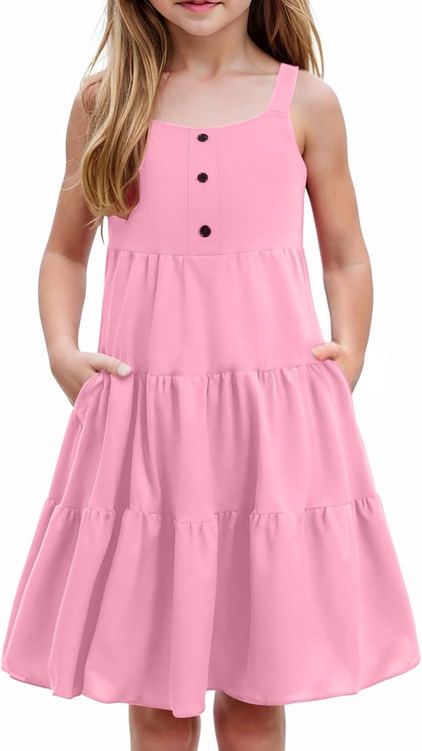 Qixiu Girls’ Casual Elegant O Daily Dress Plain Tank Dress Pleated Skirt