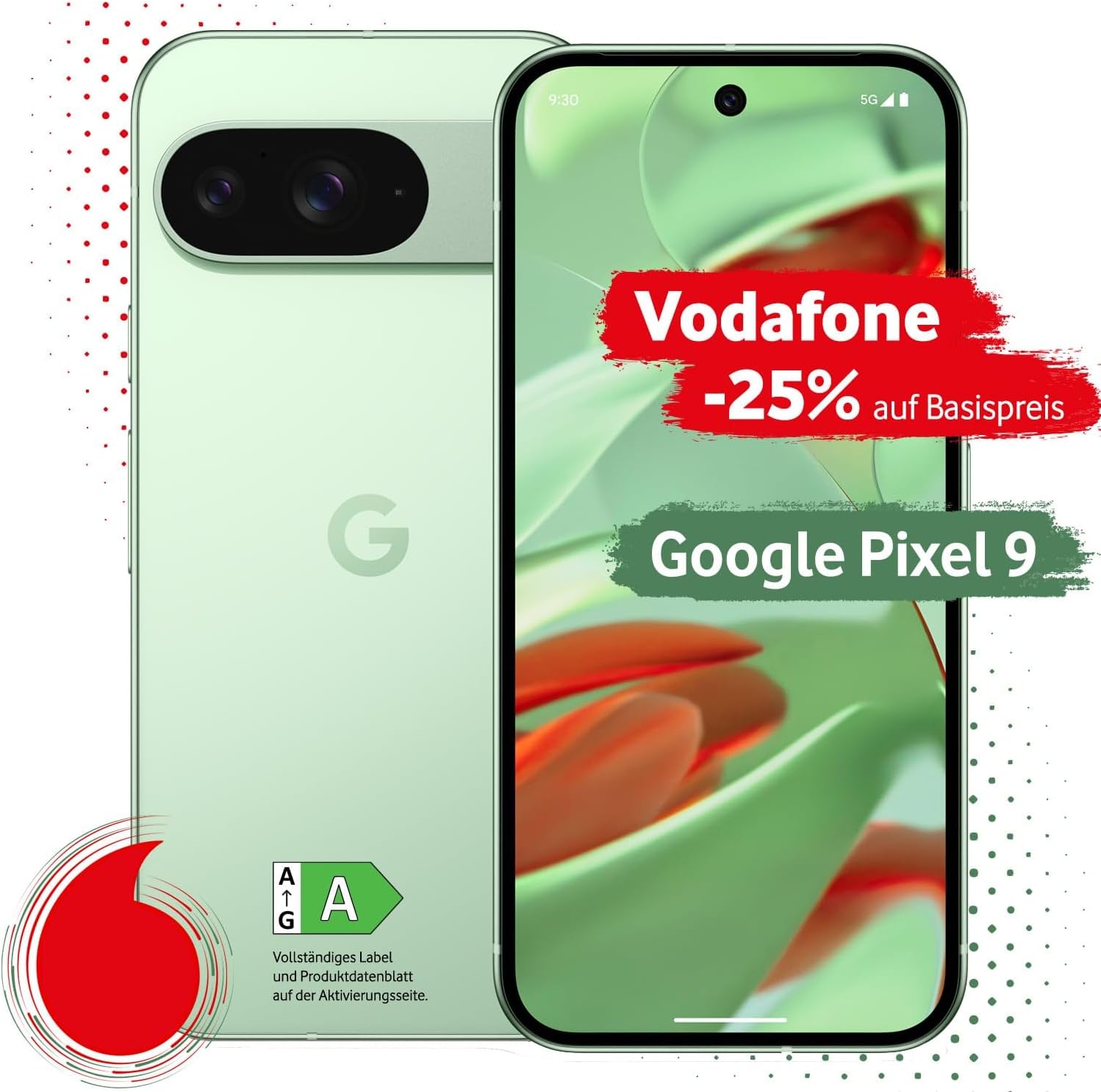 Google Pixel 9 mit Vodafone Vertrag | Aktion: 25% Basispreis-Rabatt | 24 Mon. Vertragslaufzeit | in Wintergreen | mit 128 GB Speicher