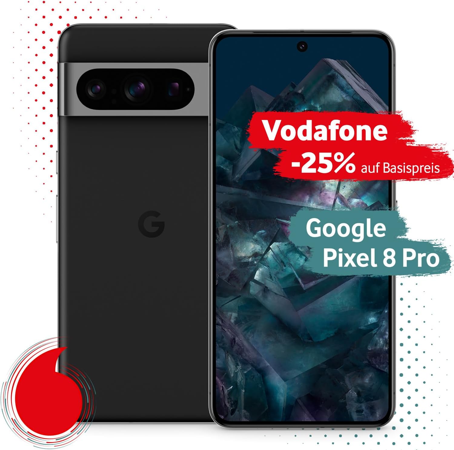 Google Pixel 8 Pro mit Vodafone Vertrag | Aktion: 25% Basispreis-Rabatt | 24 Mon. Laufzeit | in Obsidian | mit 128 GB Speicher