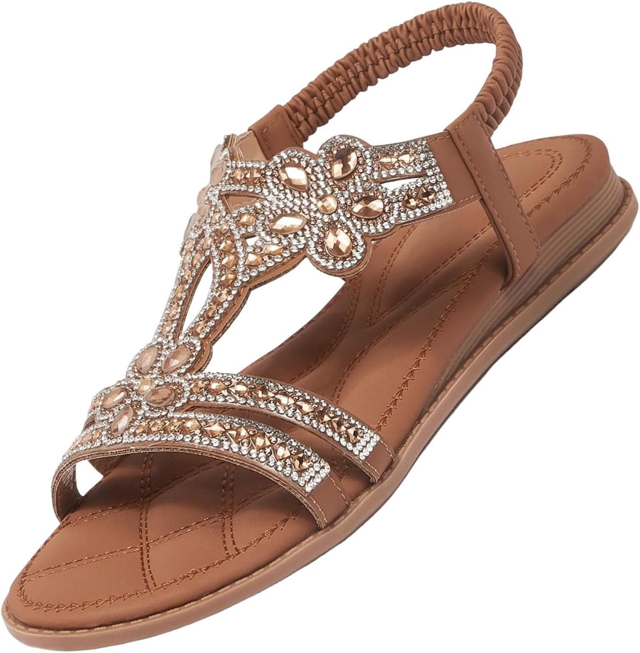 OverDose Boutique Glitter Sandals Women’s Elegant Flat Shoes Girls Summer Shoes Women Comfortable Soft Soles Women’s Sandals Elastic Slingback Beach Shoes