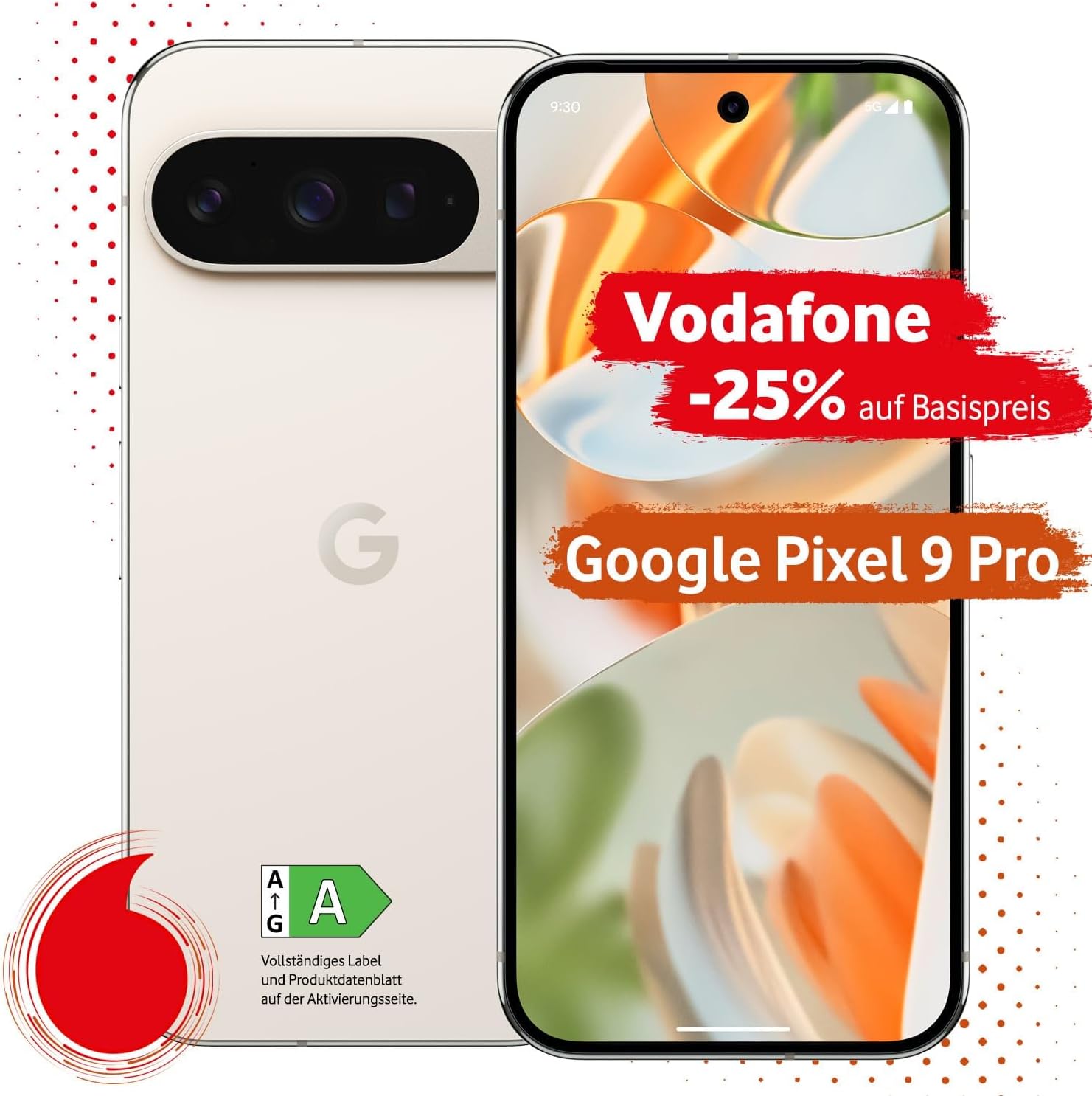 Google Pixel 9 Pro mit Vodafone Vertrag | Aktion: 25% Basispreis-Rabatt | 24 Mon. Vertragslaufzeit | in Porcelain | mit 128 GB Speicher