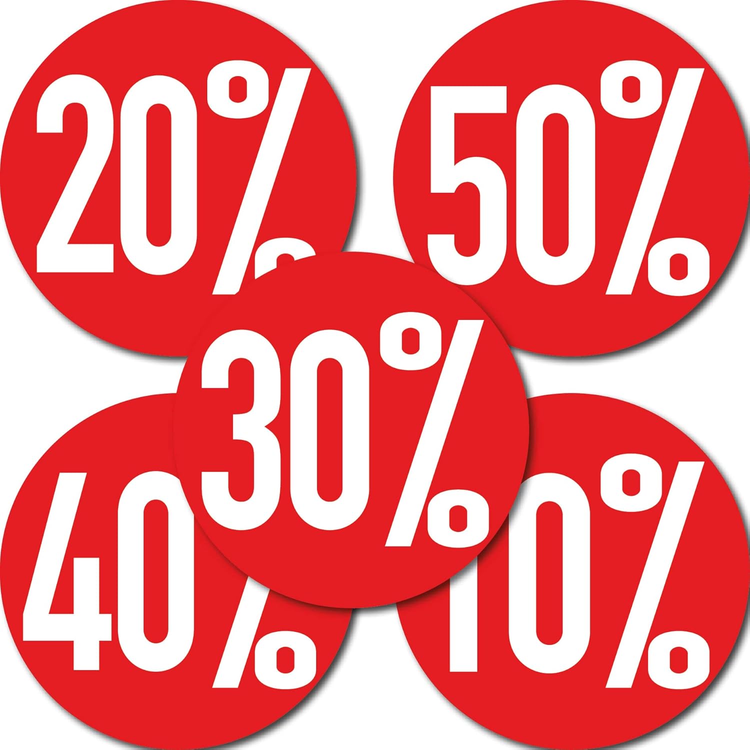 GreenIT Sticker 20 cm Round Sticker Percent Discount Sale Price Action Clearance Shop Window Sticker (5 Stickers 10 to 50 Percent)