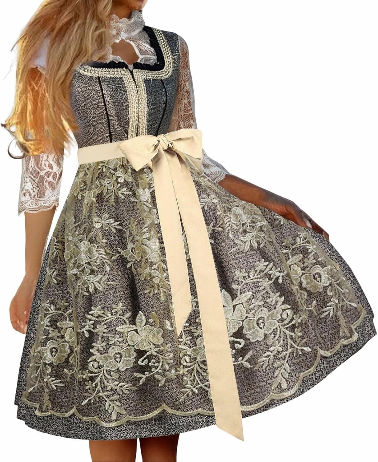 Generisch Dirndl Women’s Midi Dirndls for Women Wine Red Costume Dress with Dirndl Blouse Costume Fashion Costume Skirt Dress 3-Piece Costume Dress Women’s Oktoberfest Outfit